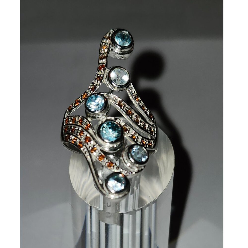 .925 Sterling Silver Bohemian Ring w/ Natural Zircon/Garnet Size 8.5 Value $615